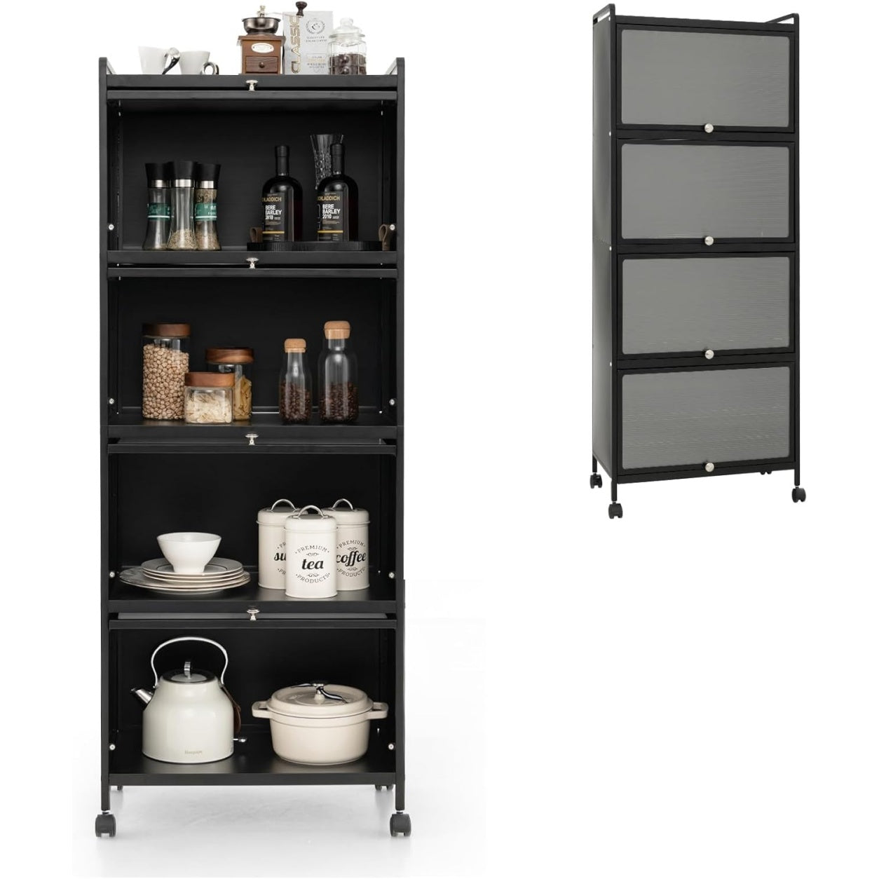 Armoire de rangement en fer avec cinq niveaux, quatre roulettes universelles et systeme anti-basculement, dimensions 60 x 32 x 154 cm
