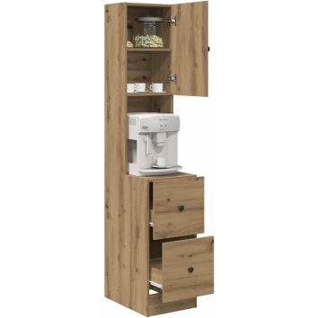 Armoire haute chene artisanal 32 x 50 x 180 cm avec tiroir et rangement vertical spacieux, meuble moderne pour salle a manger