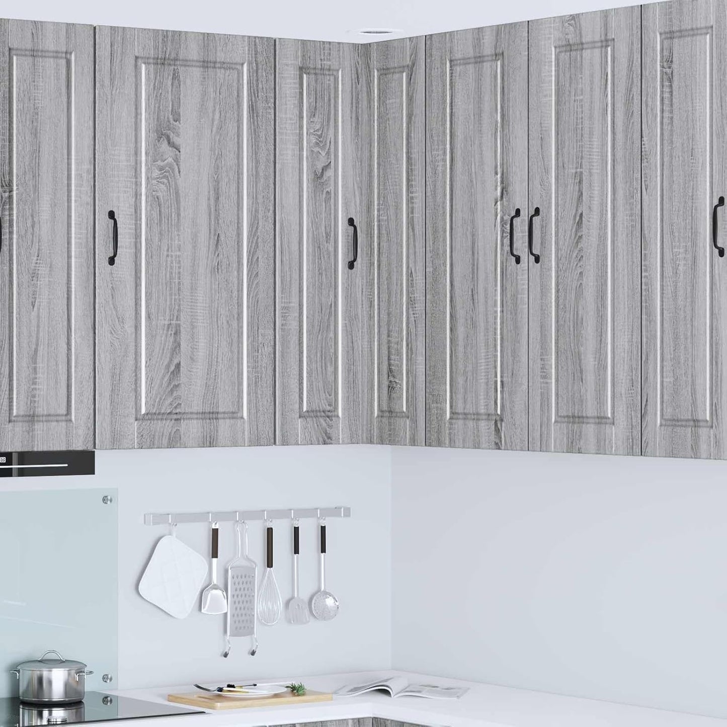 Meuble mural d angle gris Sonoma 57 x 57 x 100 cm avec portes et etageres pour optimiser le rangement interieur