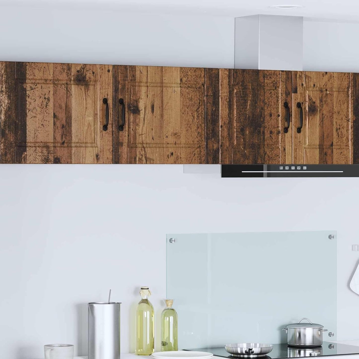 Meuble mural effet bois ancien avec portes et etageres pour organiser cuisine, salon ou entree avec facilite