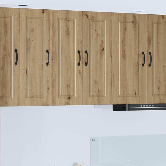 Ensemble suspendu en chene artisanal 30 x 31 x 80 cm avec rangements fermes et etageres ouvertes pour cuisine cellier ou sejour