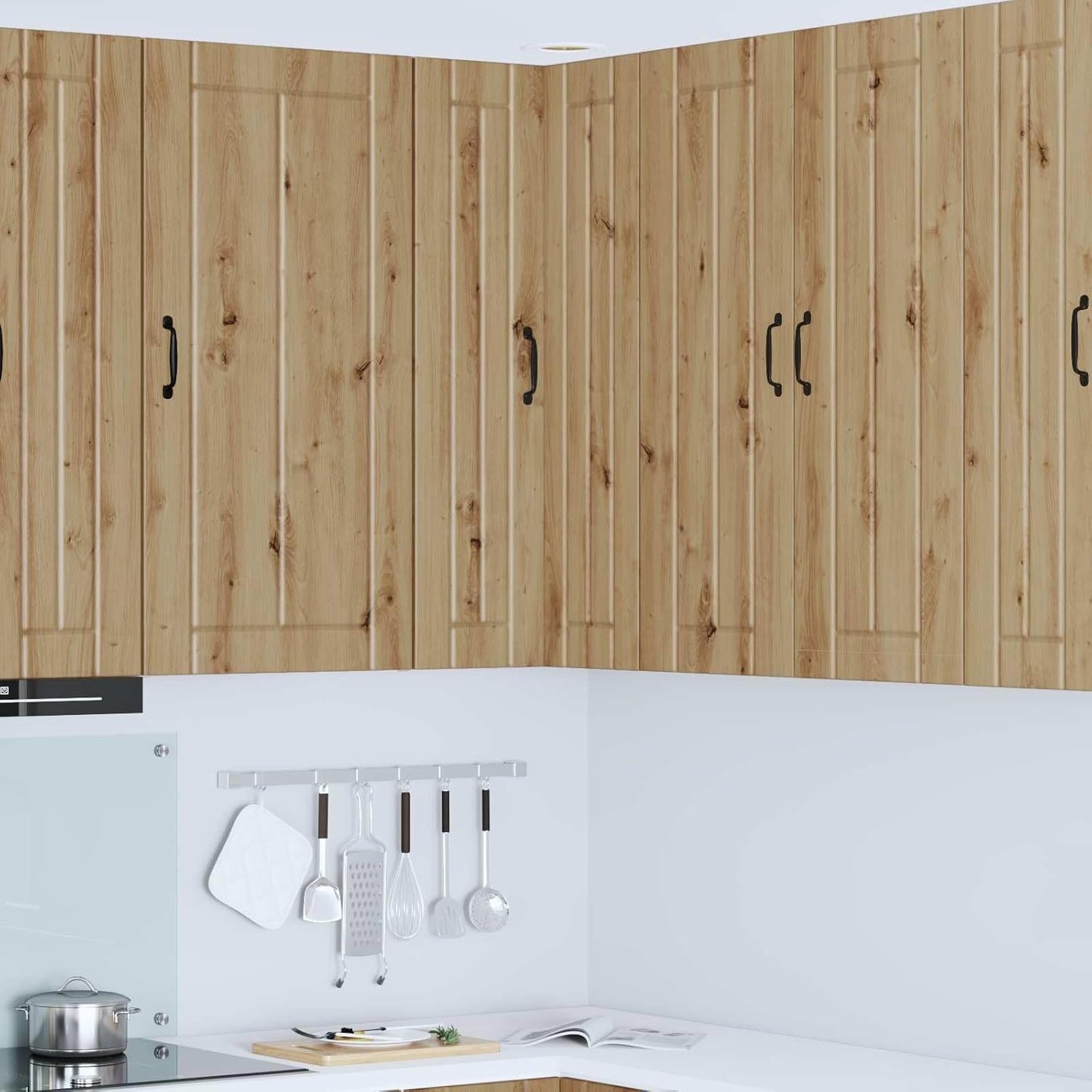 Meuble mural d angle chene 57 x 57 x 100 cm avec 2 portes et espaces de rangement pour cuisine et salle a manger