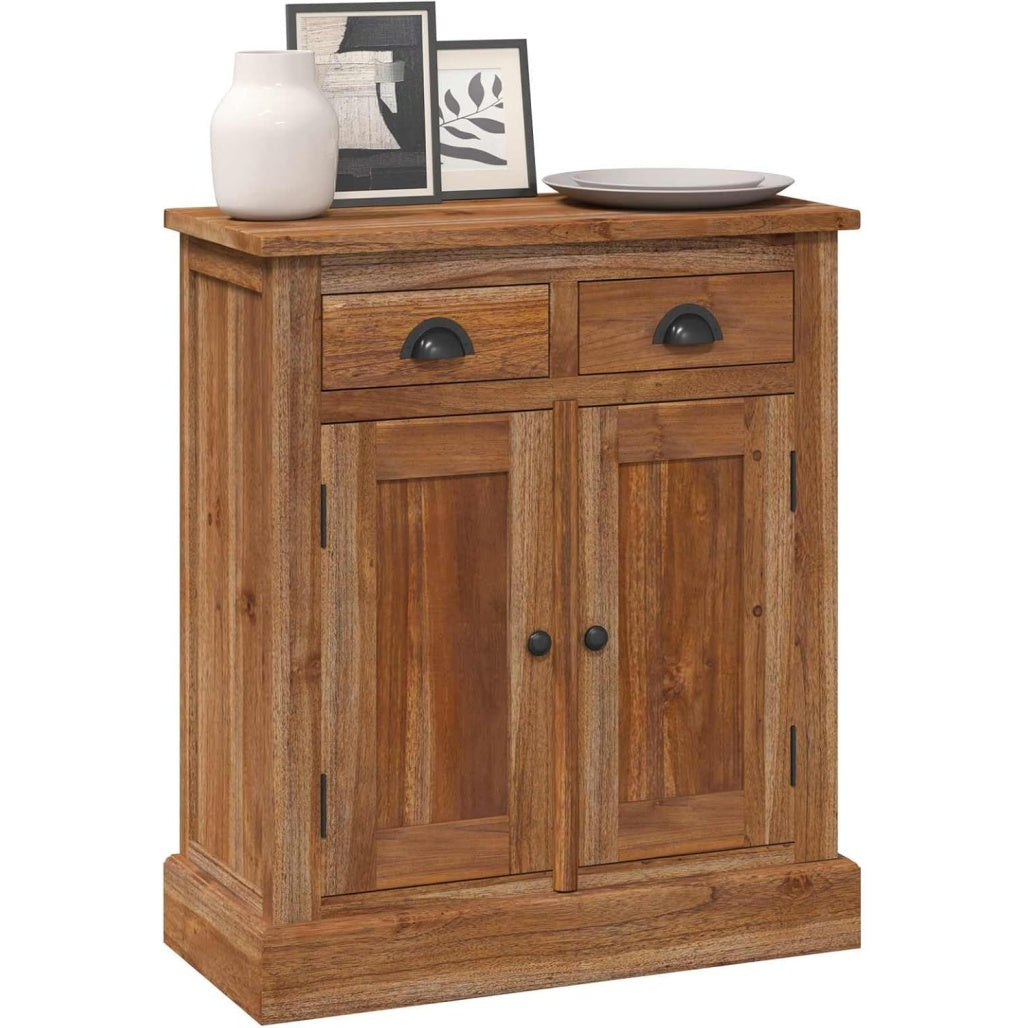Armoire teck naturel 65 cm avec tiroir, finition vintage et grain de bois unique pour interieur chaleureux