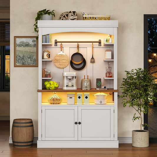 Cuisine complete 183 cm avec LED, prise integree, espace garde manger, vitrine et support bouteilles multifonction