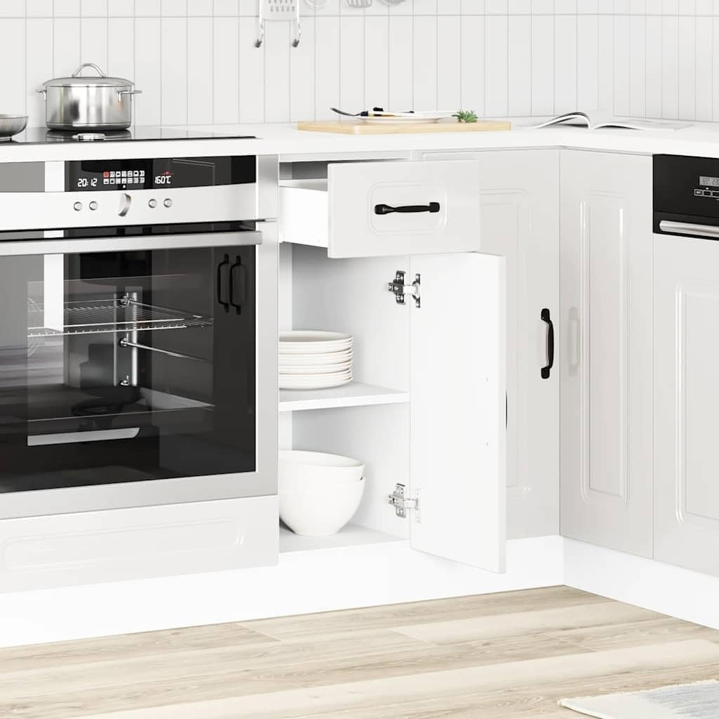 Meuble de cuisine blanc brillant 30 x 46 x 81,5 cm avec tiroir et pieds reglables, rangement pratique pour cuisine et salle a manger