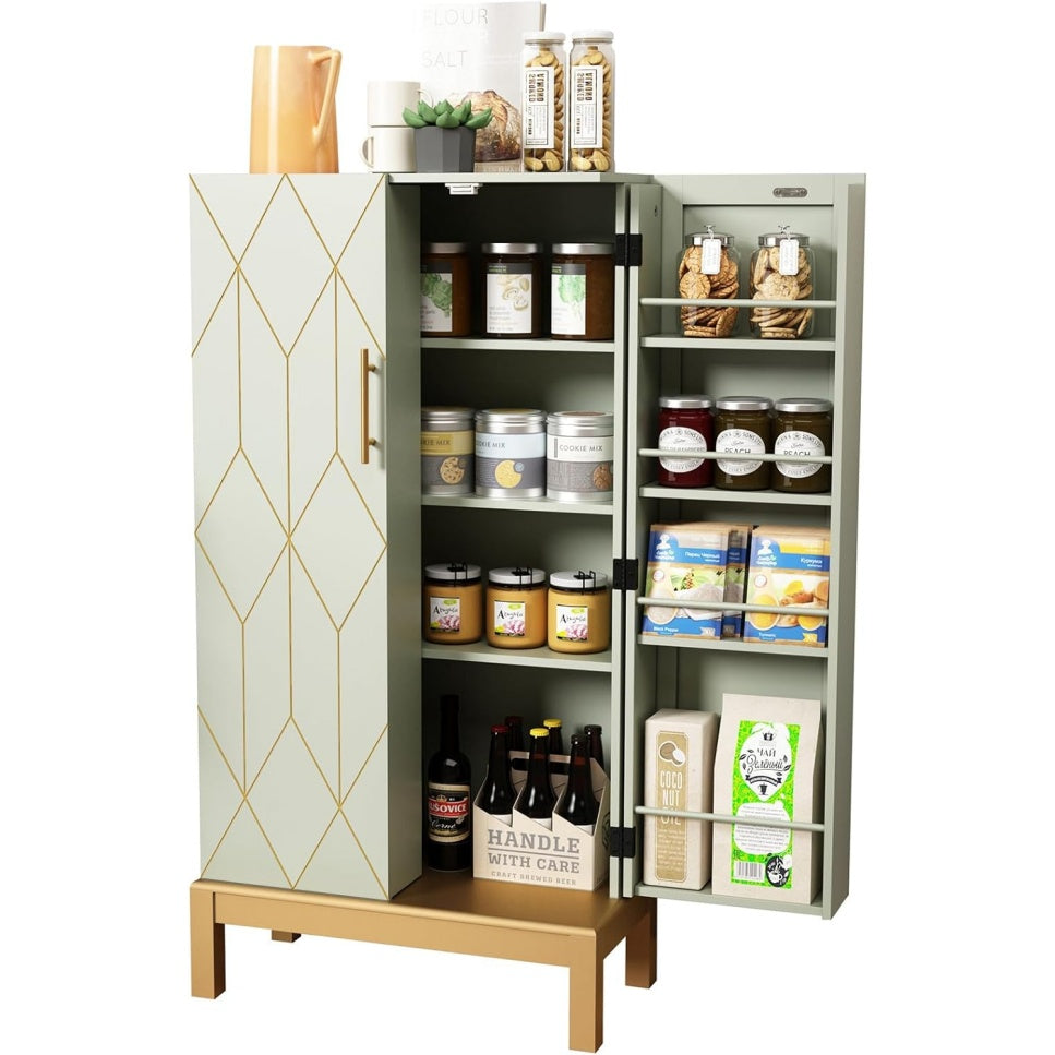 Meuble garde manger vert 59 x 30 x 114,4 cm avec portes et etageres pour cuisine ou sejour